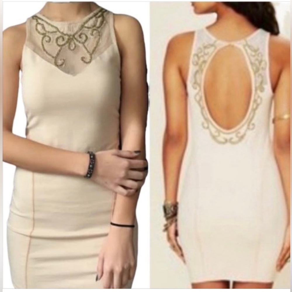 Free People Cream beaded Mini Dress; size M; new